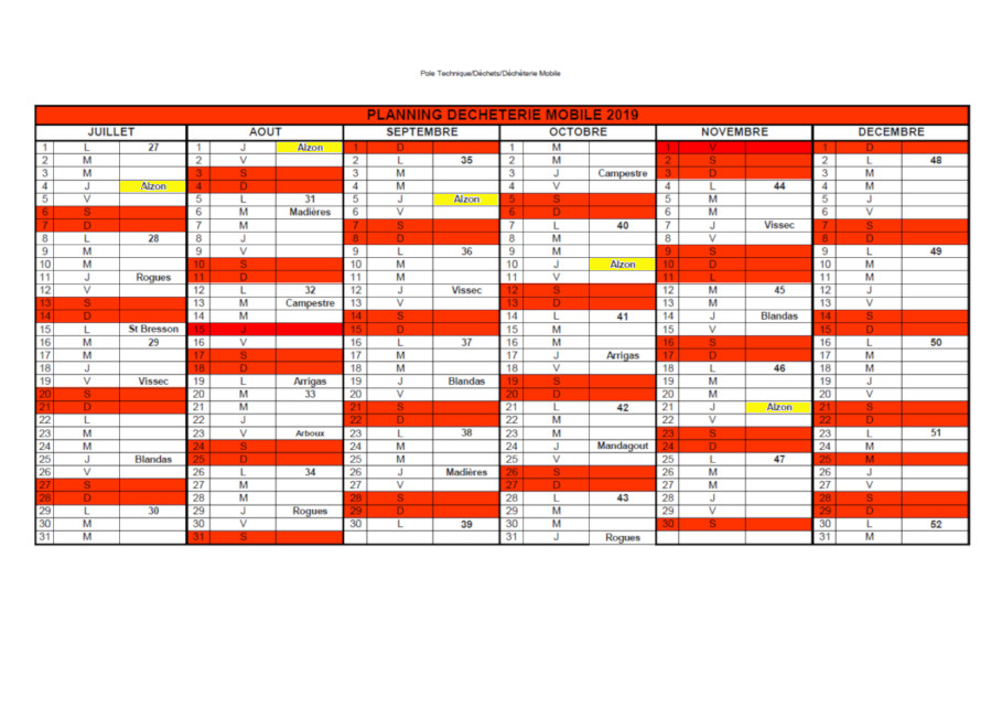 PLANNING 2019 - Déchet. Mobile 2ème semestre